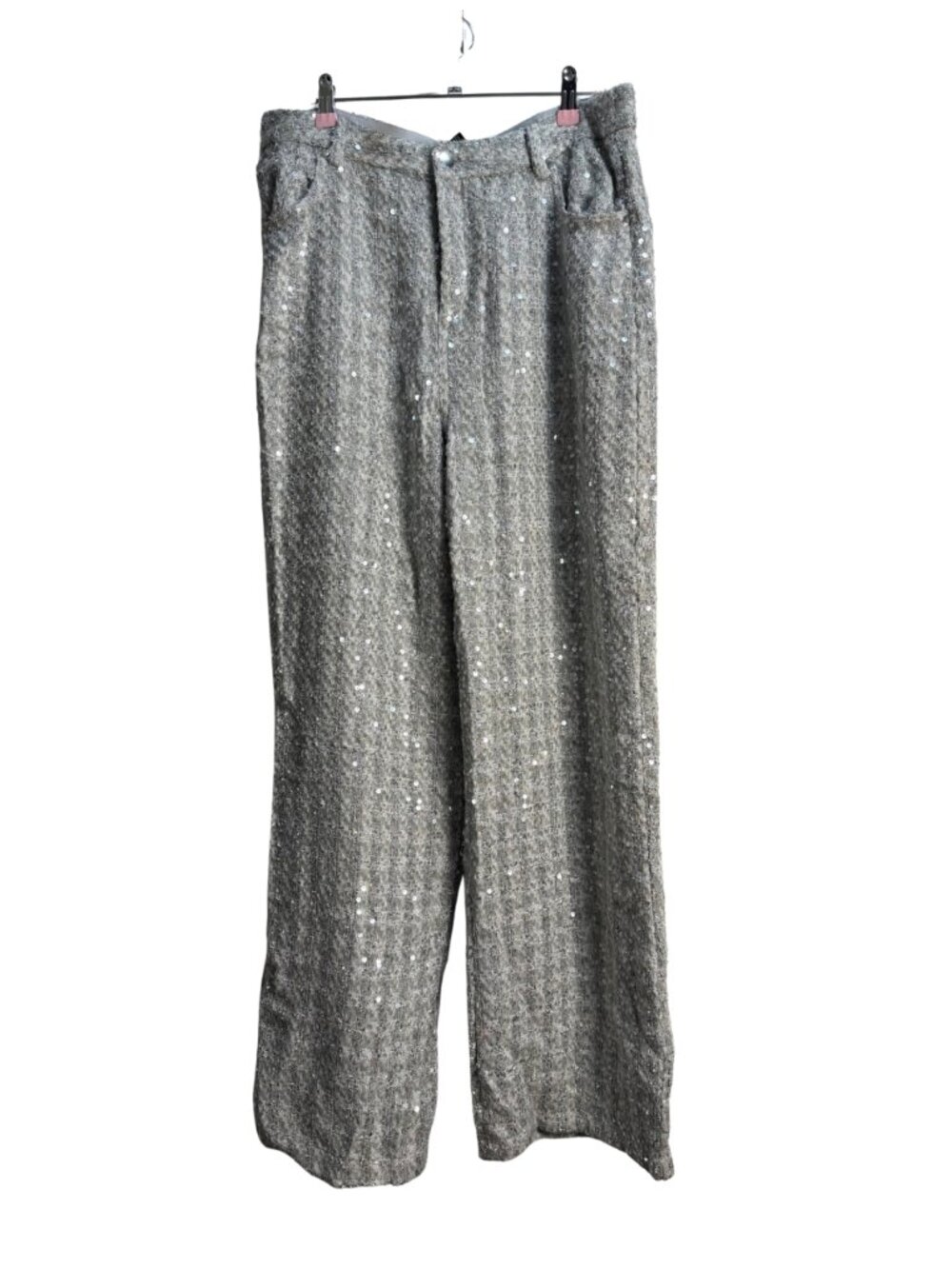 Forever 21 XL Silver Gray Sequin Tweed Wide Leg Pants